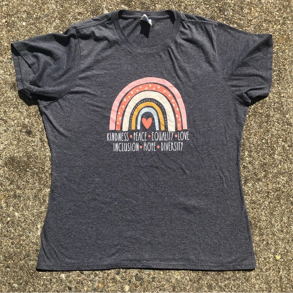 “Kindness+Peace+Equality+Love+inclusion+Hope+Diversity” Screen print Tee (Large) - Picture 1 of 3